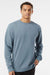 Independent Trading Company PRM3500 Mens Pigment Dyed Crewneck Sweatshirt Slate Blue Model Front