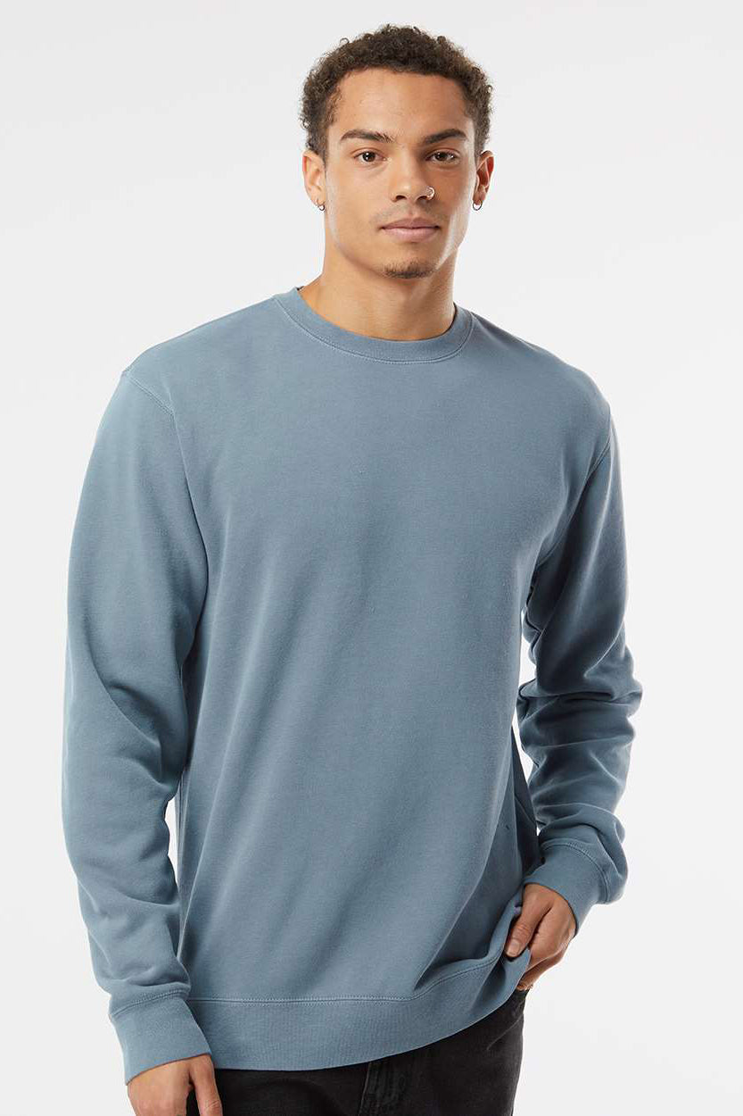 Independent Trading Company PRM3500 Mens Pigment Dyed Crewneck Sweatshirt Slate Blue Model Front