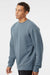 Independent Trading Company PRM3500 Mens Pigment Dyed Crewneck Sweatshirt Slate Blue Model Side