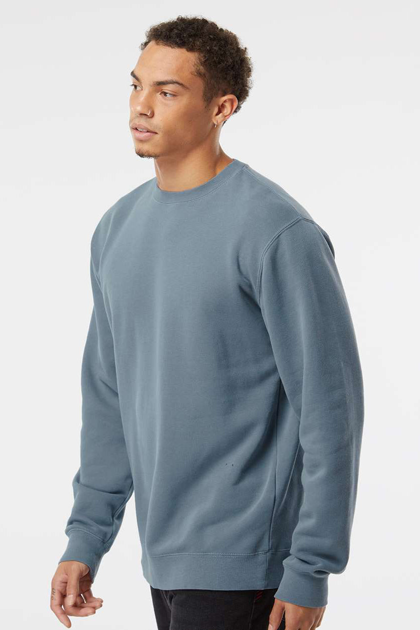 Independent Trading Company PRM3500 Mens Pigment Dyed Crewneck Sweatshirt Slate Blue Model Side