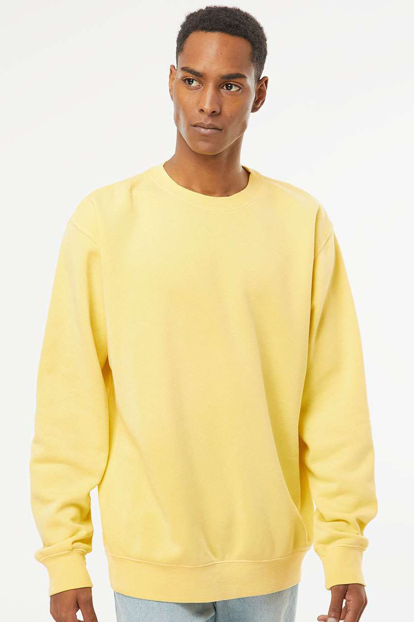 Independent Trading Company PRM3500 Mens Pigment Dyed Crewneck Sweatshirt Yellow Model Front