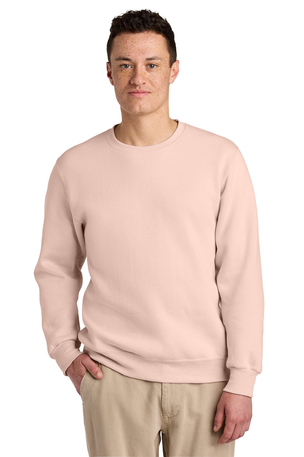 Jerzees 701M/701MR Mens Eco Premium Moisture Wicking Crewneck Sweatshirt Blush Pink Model Front