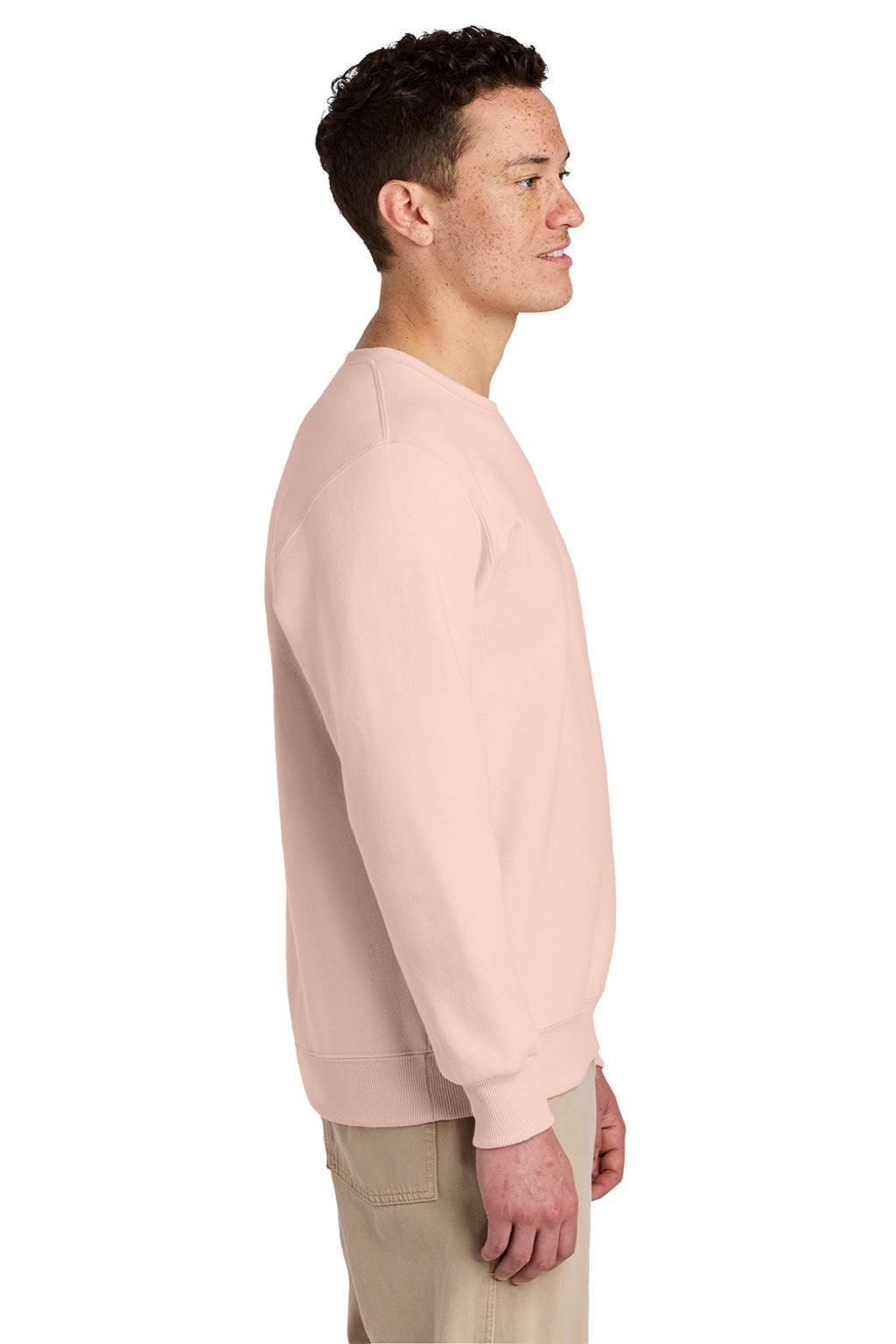 Jerzees 701M/701MR Mens Eco Premium Moisture Wicking Crewneck Sweatshirt Blush Pink Model Side