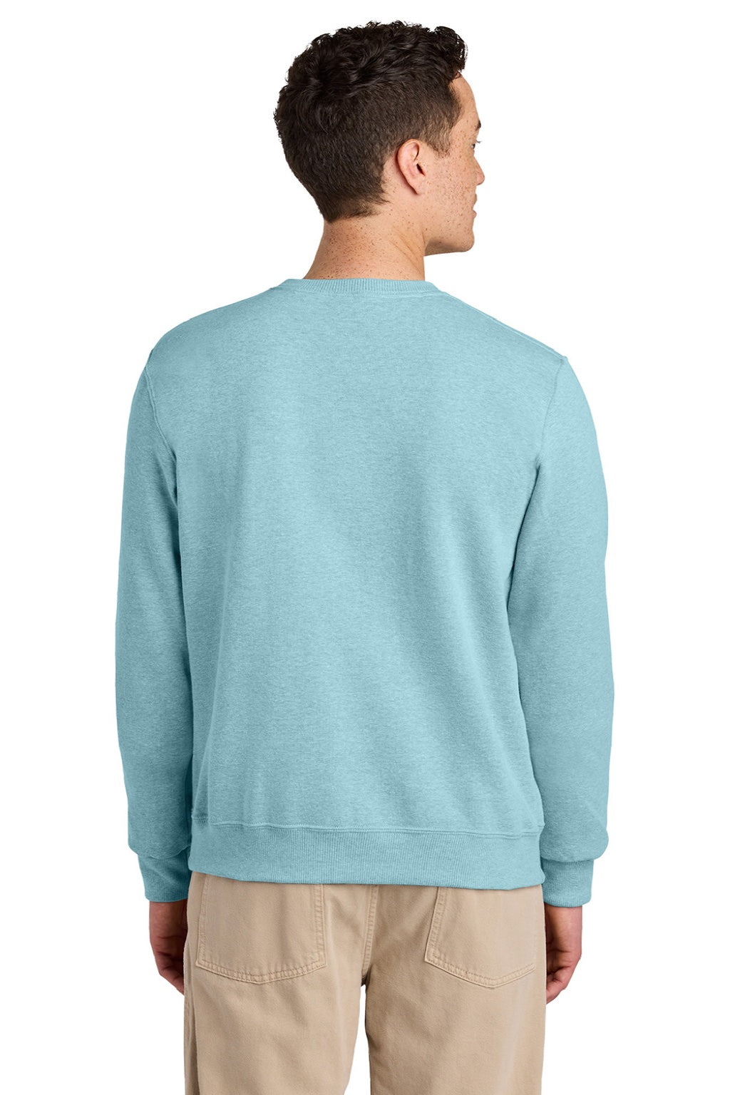 Jerzees 701M/701MR Mens Eco Premium Moisture Wicking Crewneck Sweatshirt Heather Cloud Blue Model Back
