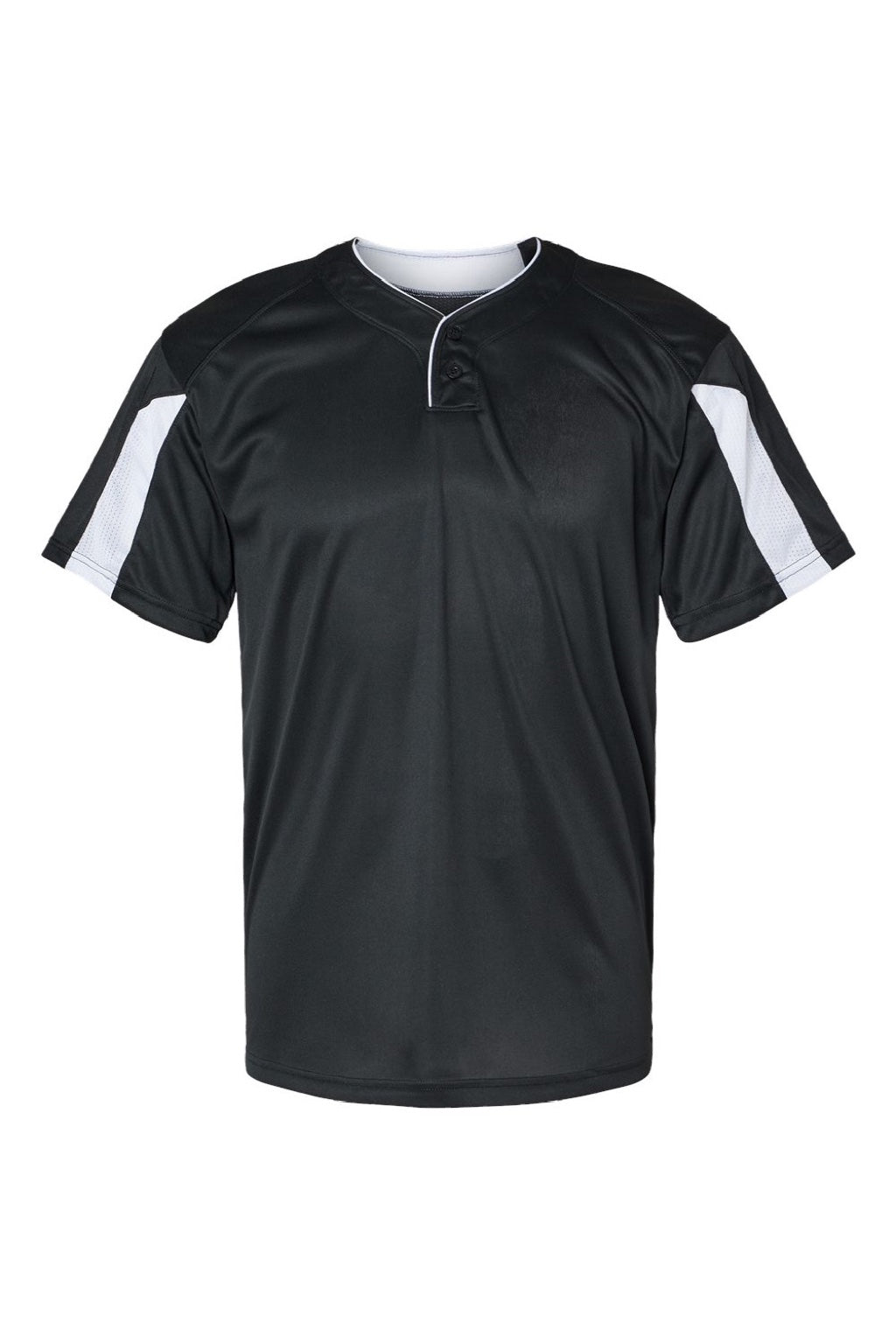 Alleson Athletic 7976 Mens Striker Placket Short Sleeve Jersey Black/White Flat Front