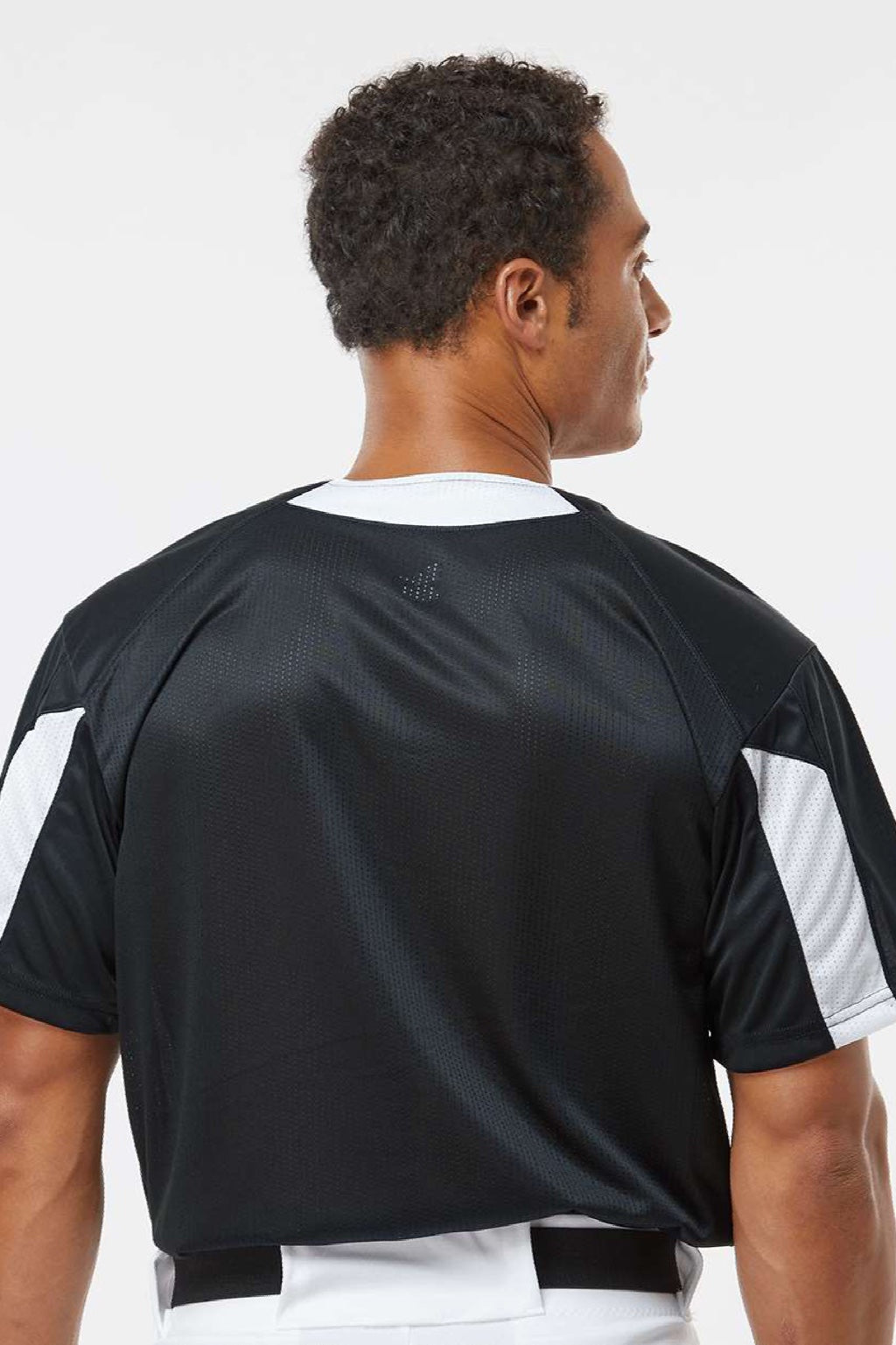 Alleson Athletic 7976 Mens Striker Placket Short Sleeve Jersey Black/White Model Back