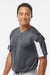 Alleson Athletic 7976 Mens Striker Placket Short Sleeve Jersey Graphite Grey/White Model Side