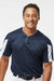 Alleson Athletic 7976 Mens Striker Placket Short Sleeve Jersey Navy Blue/White Model Front