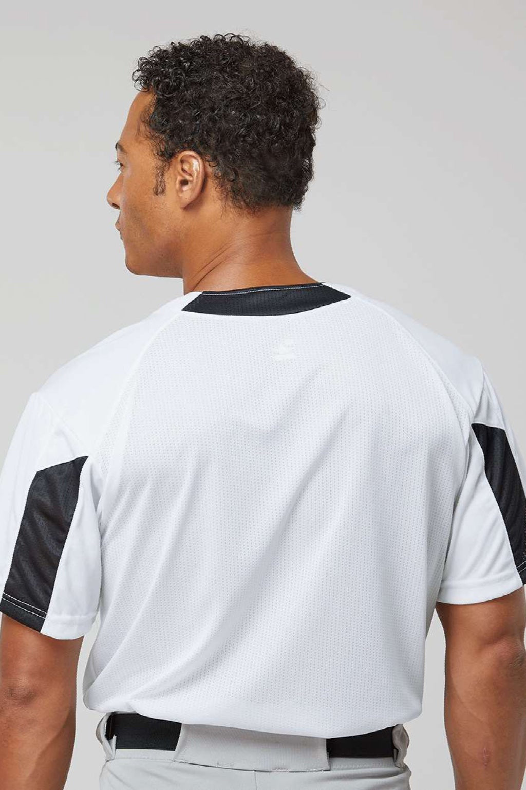 Alleson Athletic 7976 Mens Striker Placket Short Sleeve Jersey White/Black Model Back