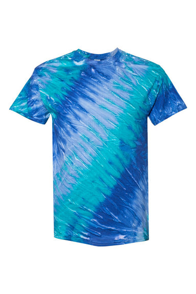 Dyenomite 200TL Mens Tilt Tie Dyed Short Sleeve Crewneck T-Shirt Blue Flat Front