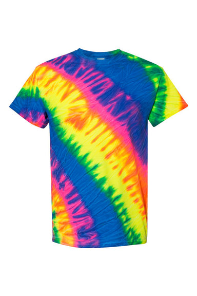 Dyenomite 200TL Mens Tilt Tie Dyed Short Sleeve Crewneck T-Shirt Flo Rainbow Flat Front