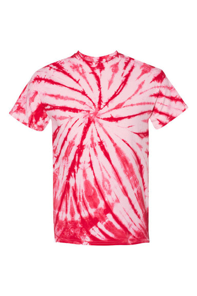 Dyenomite 200CC Mens Contrast Cyclone Tie Dyed Short Sleeve Crewneck T-Shirt Red Flat Front