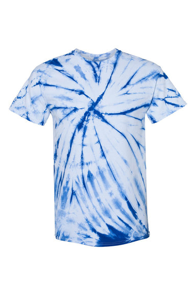 Dyenomite 200CC Mens Contrast Cyclone Tie Dyed Short Sleeve Crewneck T-Shirt Royal Blue Flat Front