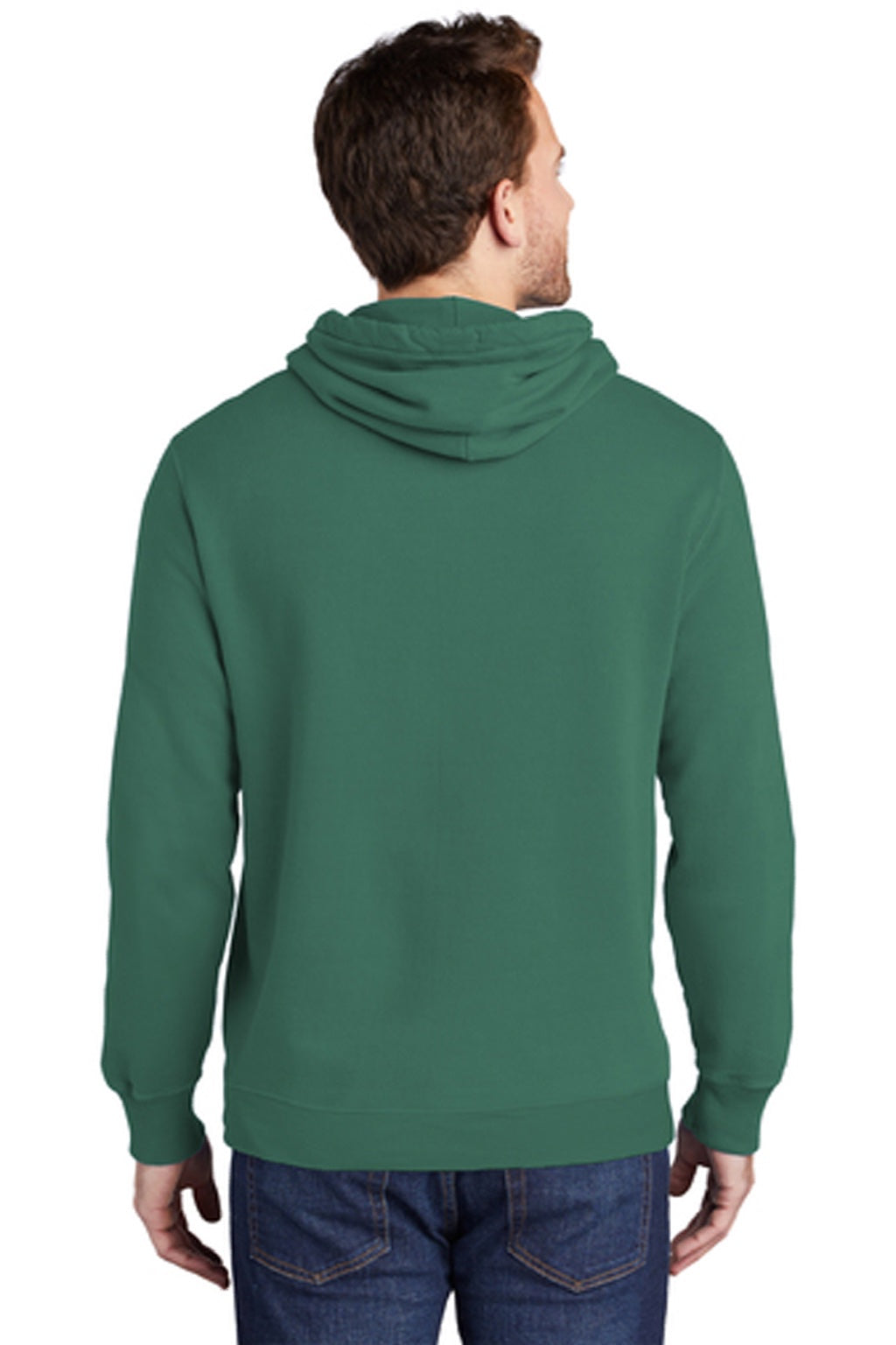 Port & Company PC098H Mens Beach Wash Fleece Hooded Sweatshirt Hoodie w/ Pouch Pocket Nordic Green Model Back
