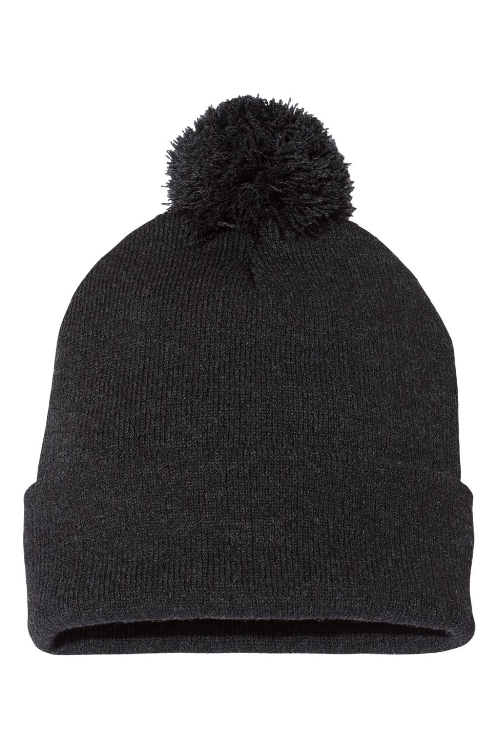Sportsman Hats SP15 Unisex Pom-Pom Cuffed Beanie Heather Charcoal Grey Flat Front