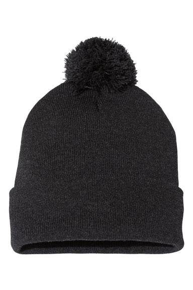 Sportsman Hats SP15 Unisex Pom-Pom Cuffed Beanie Heather Charcoal Grey Flat Front