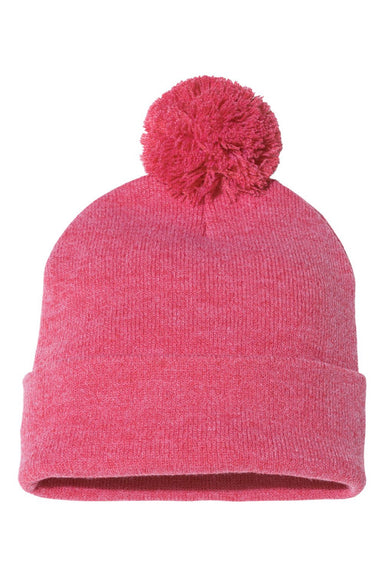 Sportsman Hats SP15 Unisex Pom-Pom Cuffed Beanie Heather Red Flat Front