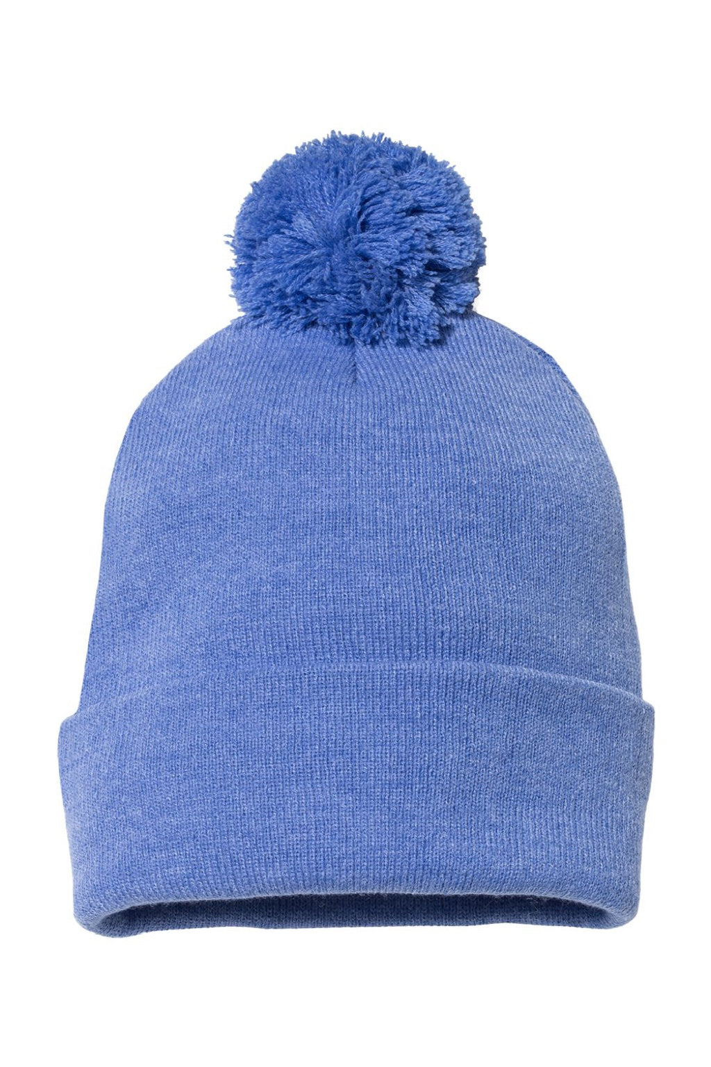 Sportsman Hats SP15 Unisex Pom-Pom Cuffed Beanie Heather Royal Blue Flat Front