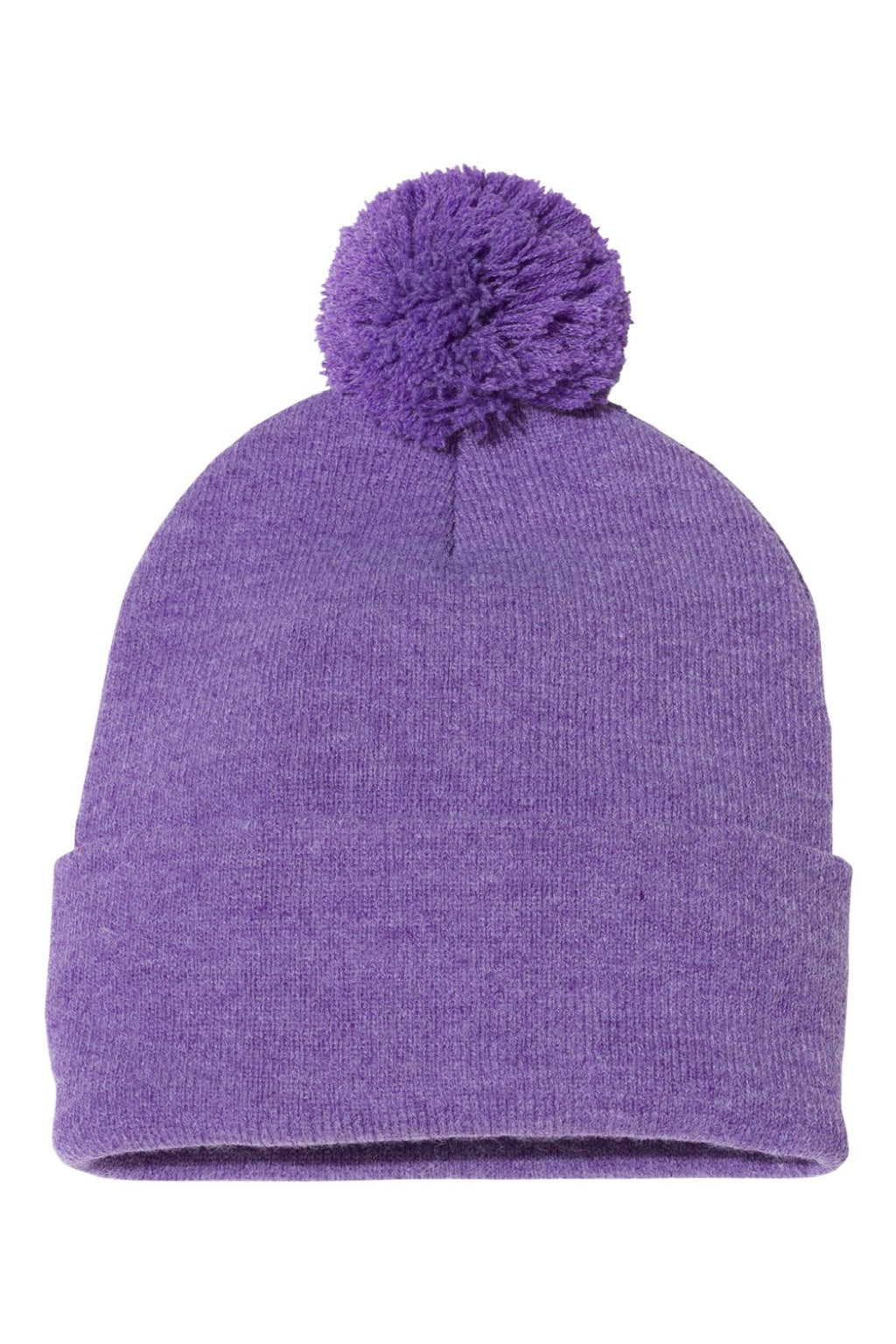 Sportsman Hats SP15 Unisex Pom-Pom Cuffed Beanie Heather Purple Flat Front