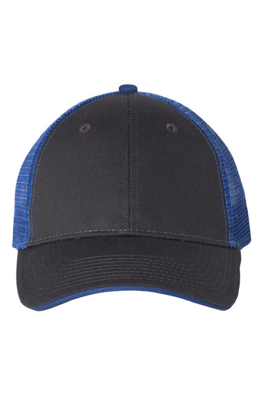 Valucap Hats S102 Mens Sandwich Bill Adjustable Trucker Hat Charcoal Grey/Royal Blue Flat Front