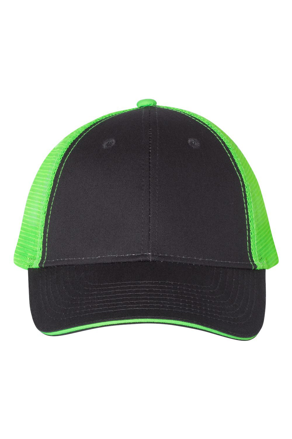 Valucap S102 Mens Sandwich Trucker Hat Charcoal Grey/Neon Green Flat Front