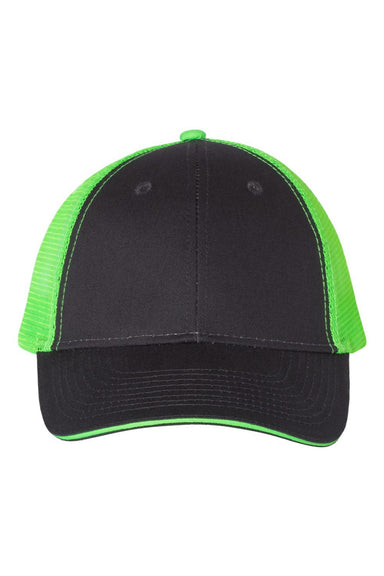 Valucap Hats S102 Mens Sandwich Bill Adjustable Trucker Hat Charcoal Grey/Neon Green Flat Front