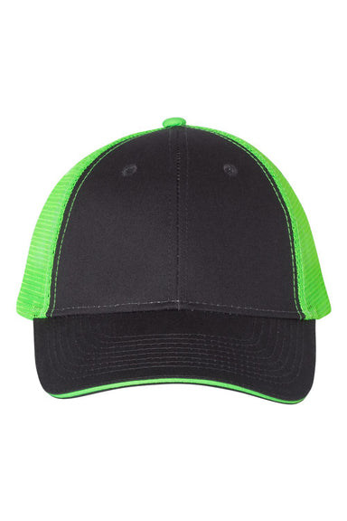 Valucap S102 Mens Sandwich Trucker Hat Charcoal Grey/Neon Green Flat Front