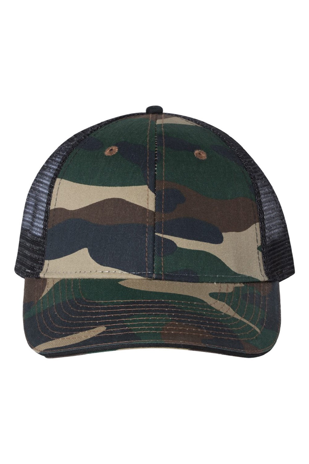 Valucap Hats S102 Mens Sandwich Bill Adjustable Trucker Hat Green Camo/Black Flat Front