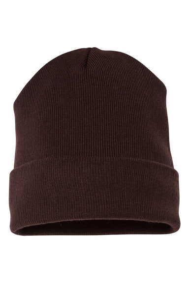 Yupoong 1501KC Mens Cuffed Beanie Brown Flat Front