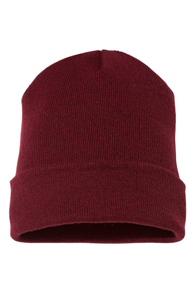 Yupoong Hats 1501KC Unisex Cuffed Beanie Maroon Flat Front