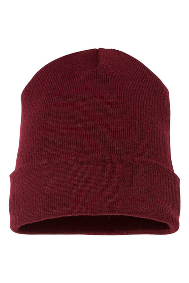 Yupoong 1501KC Mens Cuffed Beanie Maroon Flat Front