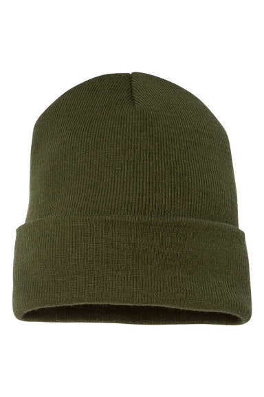 Yupoong 1501KC Mens Cuffed Beanie Olive Green Flat Front
