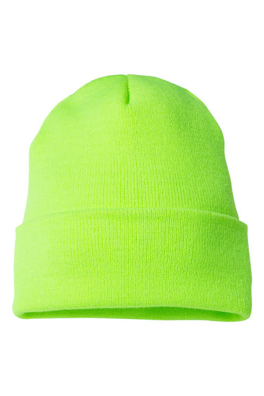 Yupoong 1501KC Mens Cuffed Beanie Safety Green Flat Front
