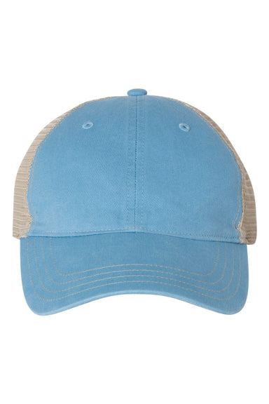 Richardson 111 Mens Garment Washed Trucker Hat Columbia Blue/Khaki Flat Front