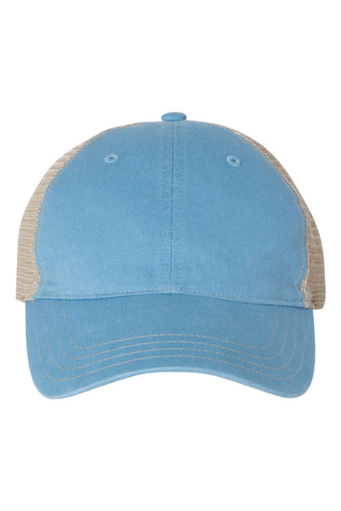 Richardson Hats 111 Mens Garment Washed Snapback Trucker Hat Columbia Blue/Khaki Flat Front