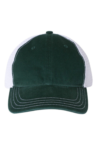 Richardson Hats 111 Mens Garment Washed Snapback Trucker Hat Dark Green/White Flat Front
