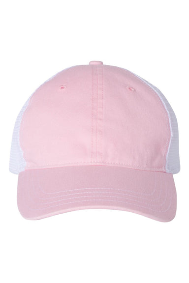 Richardson Hats 111 Mens Garment Washed Snapback Trucker Hat Pink/White Flat Front