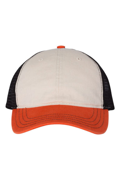 Richardson 111 Mens Garment Washed Trucker Hat Stone/Black/Orange Flat Front