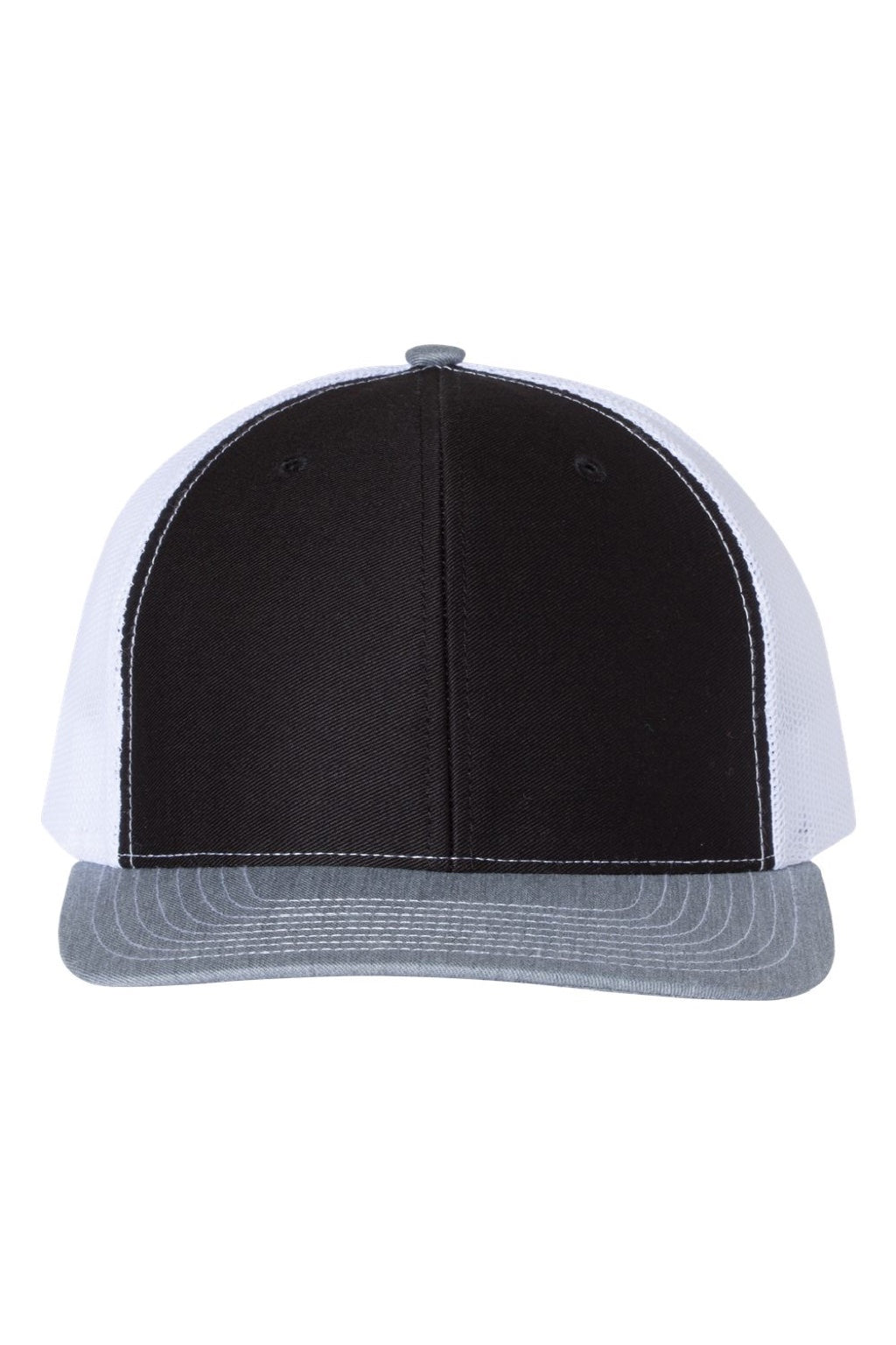 Richardson Hats 112 Mens Snapback Trucker Hat Black/White/Heather Grey Flat Front