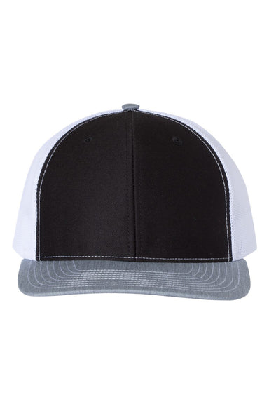 Richardson 112 Mens Snapback Trucker Hat Black/White/Heather Grey Flat Front