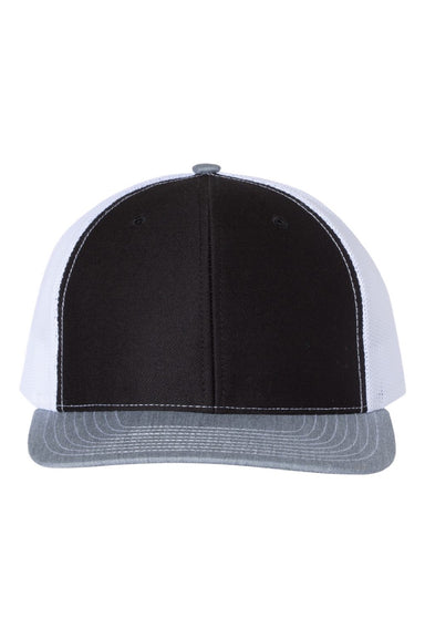 Richardson Hats 112 Mens Snapback Trucker Hat Black/White/Heather Grey Flat Front