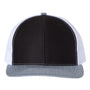 Richardson Hats Mens Snapback Trucker Hat - Black/White/Heather Grey