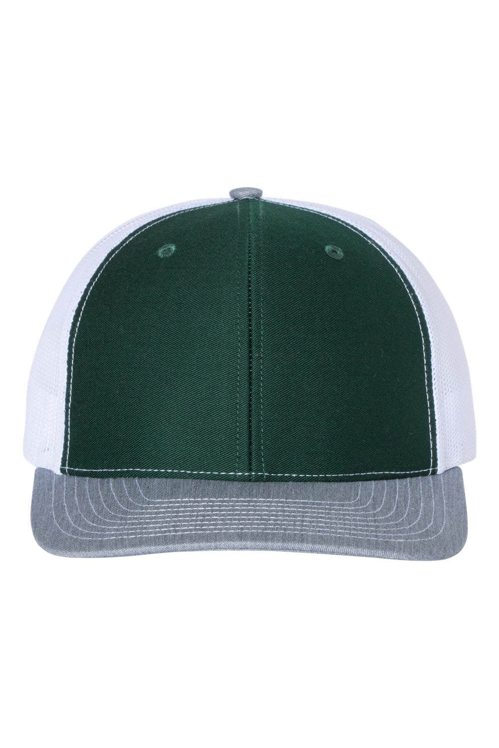 Richardson 112 Mens Snapback Trucker Hat Dark Green/White/Heather Grey Flat Front