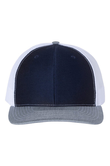 Richardson Hats 112 Mens Snapback Trucker Hat Navy Blue/White/Heather Grey Flat Front