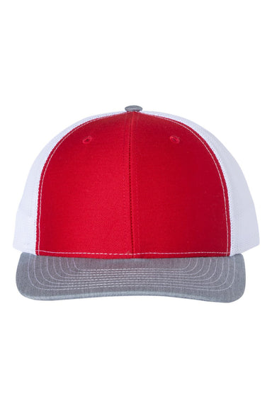 Richardson 112 Mens Snapback Trucker Hat Red/White/Heather Grey Flat Front