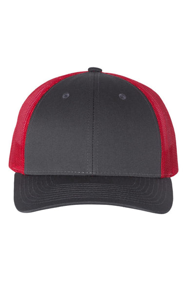 Richardson Hats 115 Mens Snapback Trucker Hat Charcoal Grey/Red Flat Front