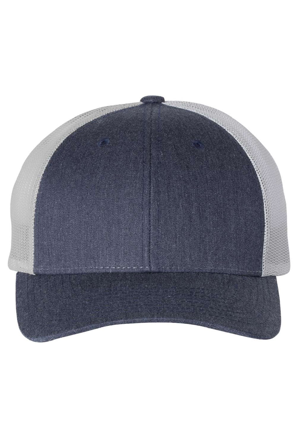 Richardson Hats 115 Mens Snapback Trucker Hat Heather Navy Blue/Silver Grey Flat Front