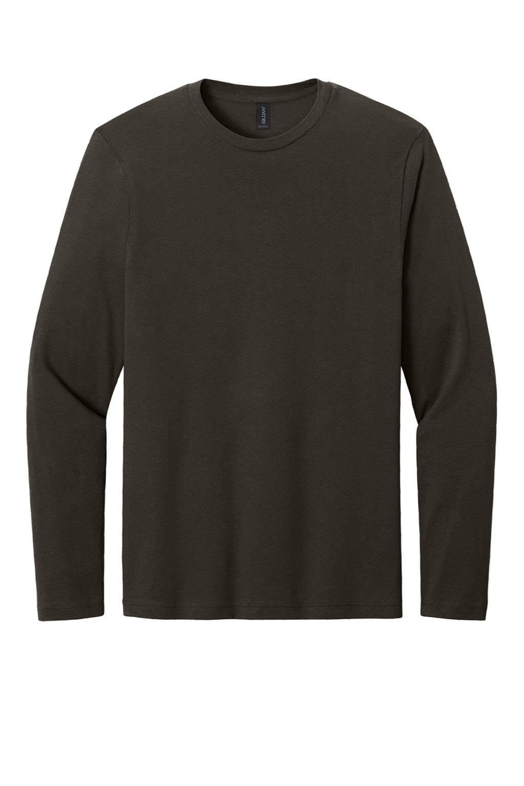 Gildan 64400 Mens Softstyle Long Sleeve Crewneck T-Shirt Dark Chocolate Brown Flat Front