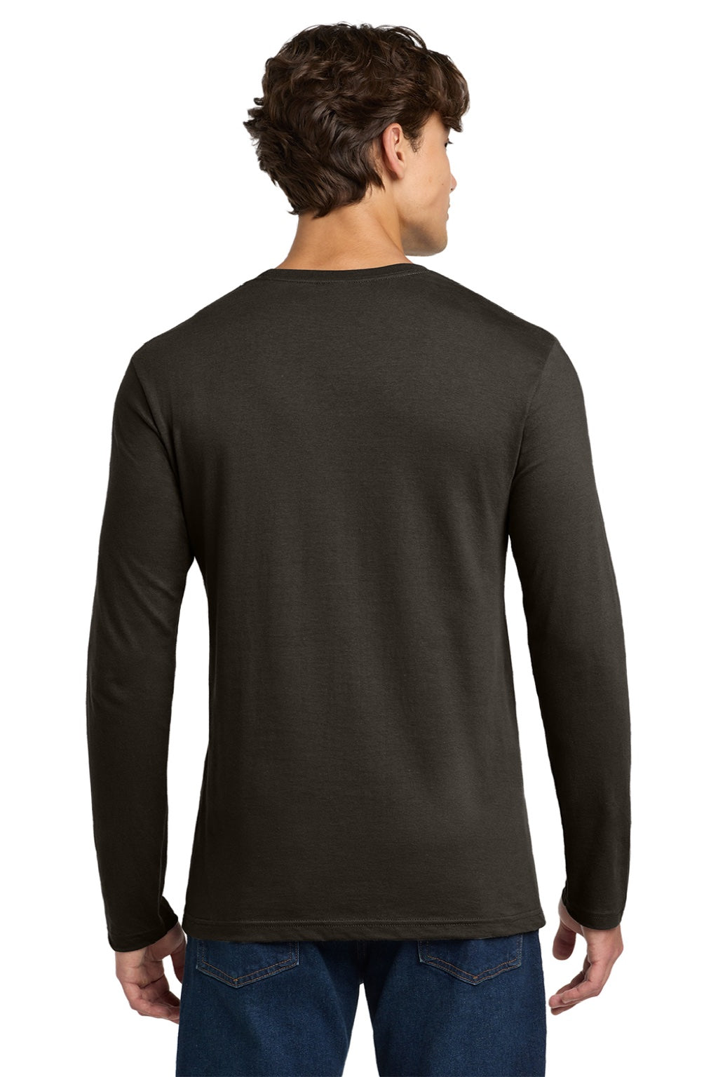 Gildan 64400 Mens Softstyle Long Sleeve Crewneck T-Shirt Dark Chocolate Brown Model Back