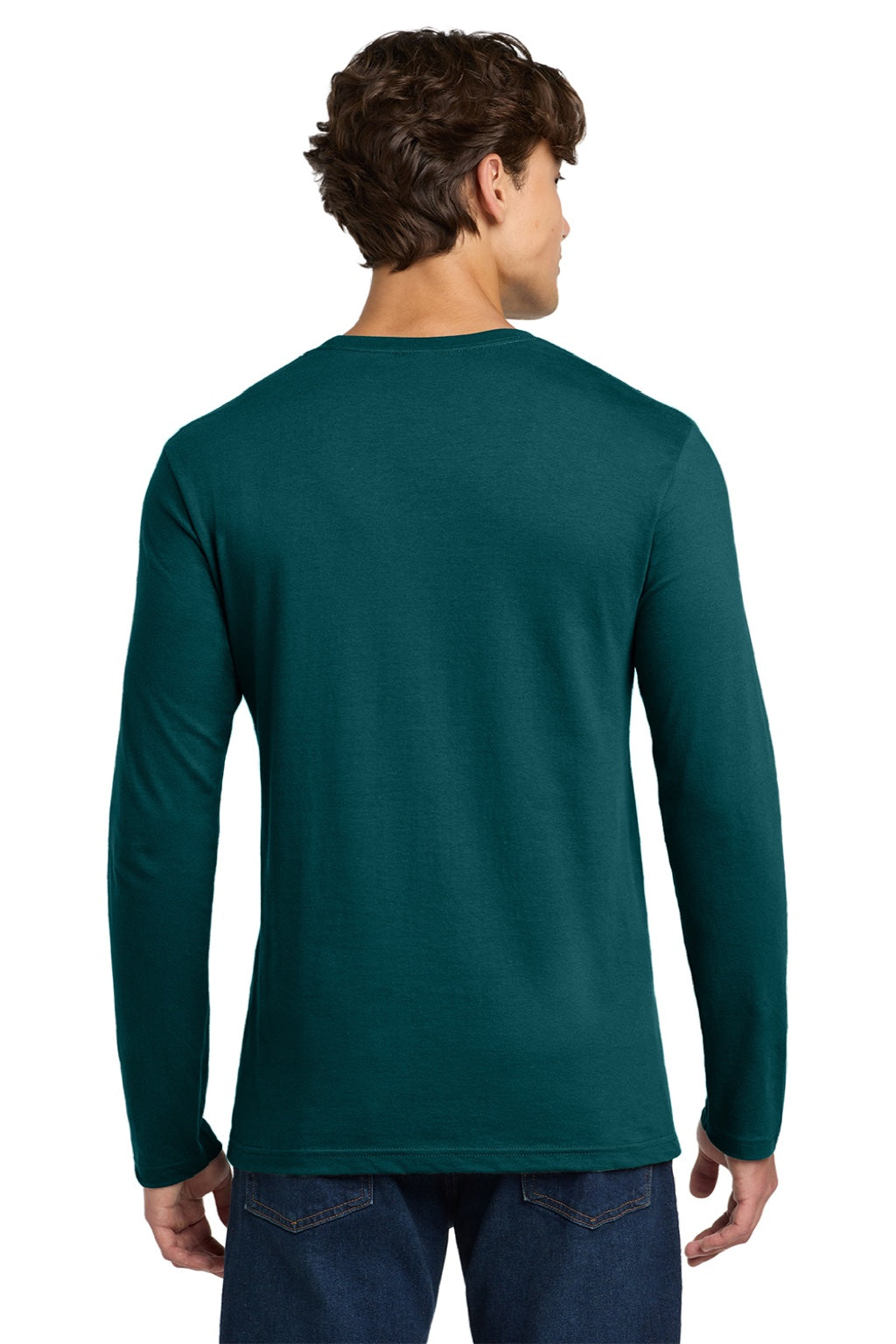 Gildan 64400 Mens Softstyle Long Sleeve Crewneck T-Shirt Fan Marine Green Model Back